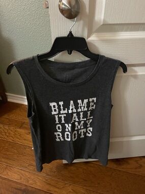 Graphic Muscle Tee - 'Blame It All On My Roots' in Charcoal
